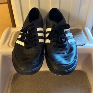Men’s size 12 black with white stripes Adidas shoes